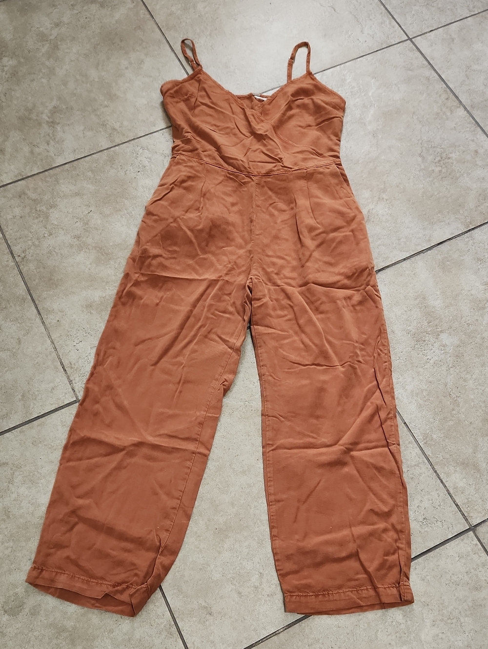 Free People Burnt Orange Spaghetti Strap Wide-Leg Jumpsuit
